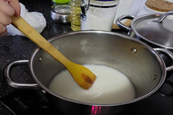 Glutinous rice flour mixed in water in a pot