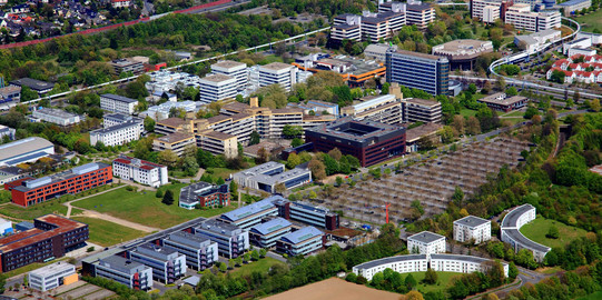 The picture shows the North Campus with new buildings from above.