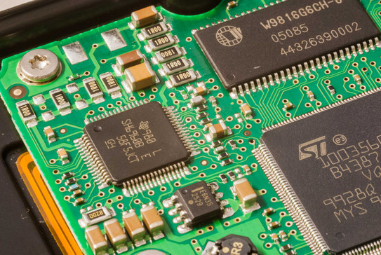Close-up of computer board A close-up of a computer board in green.